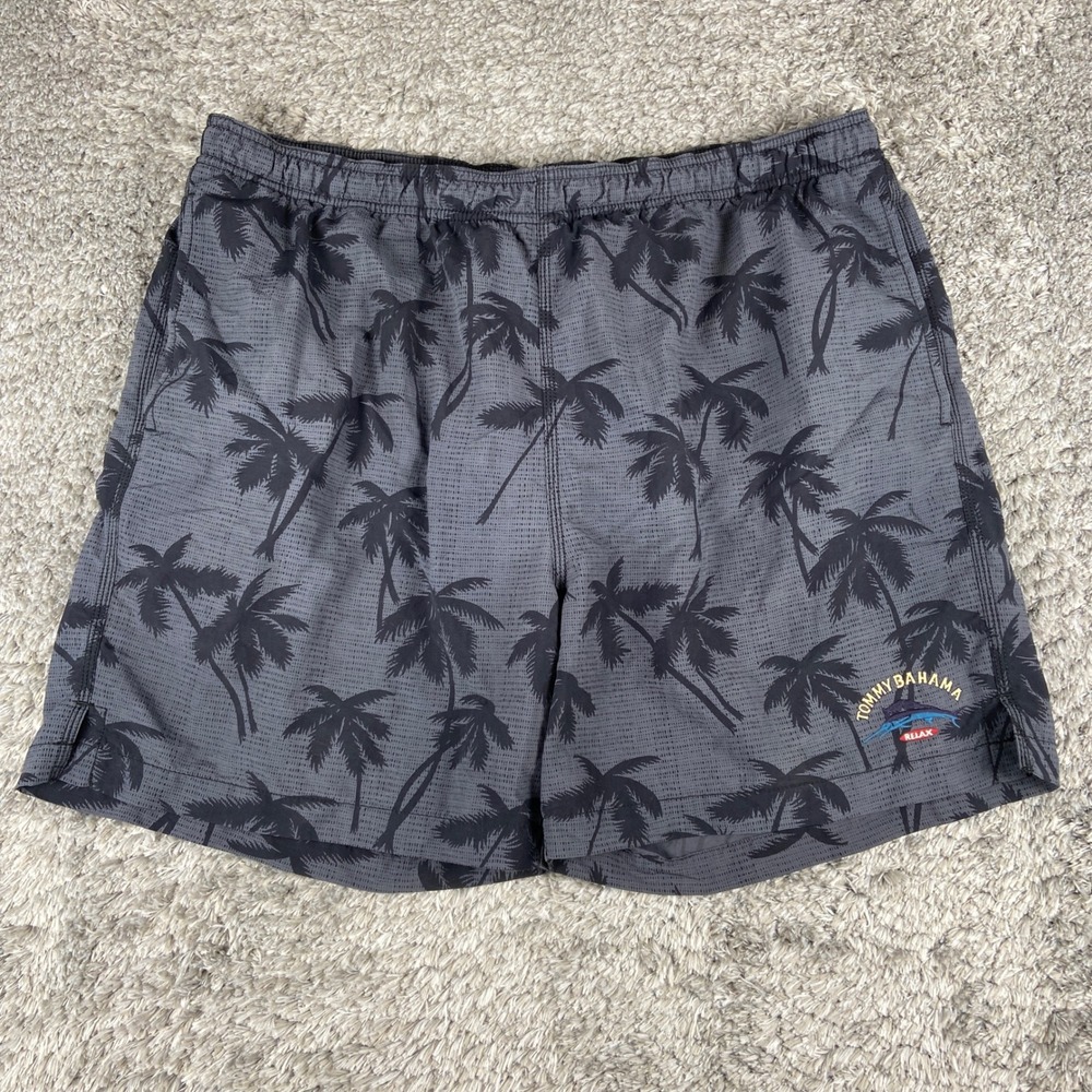 Tommy Bahama Relax Swim Trunks Mens Large Grey Palm Tree Mesh Lined Board Shorts